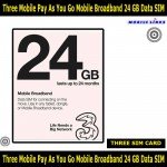 24 GB Pre-loaded Data SIM Card Three Pay-As-You-Go for Mobile Broadband Devices